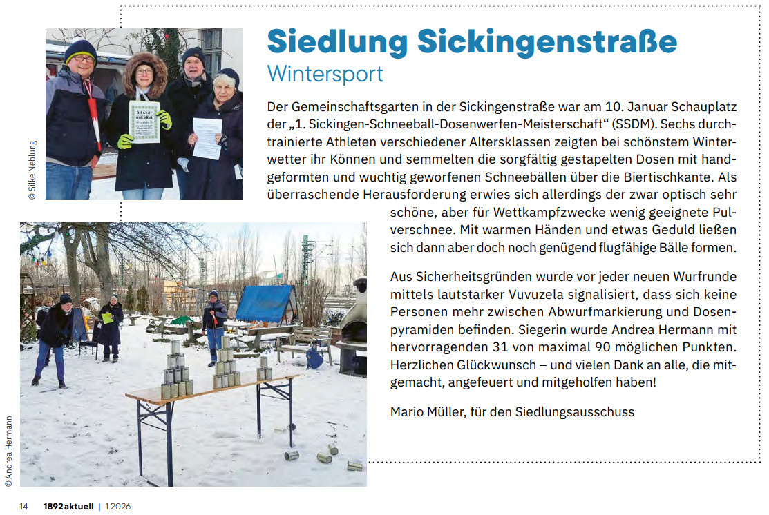 "1892 aktuell": Wintersport in der Sickingenstraße (März 2026)