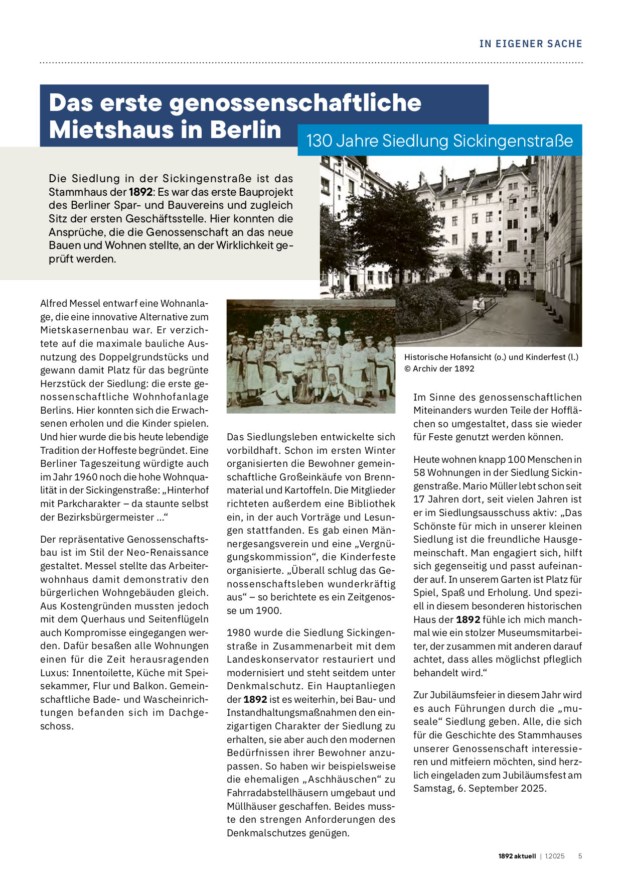 "1892 aktuell": 130 Jahre Haus Sickingenstraße (März 2025)